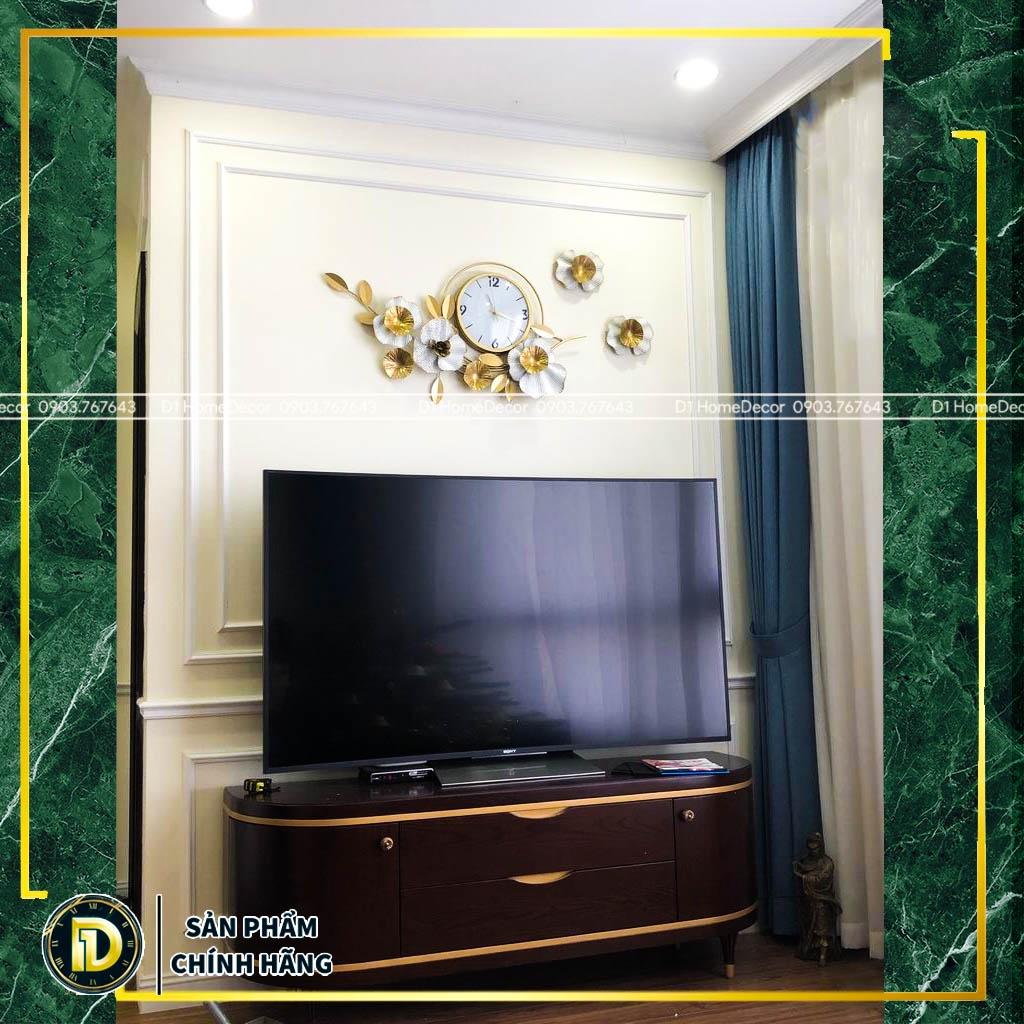 Đồng Hồ Treo Tường Trang Trí Decor Đẹp - Nhập Khẩu Cao Cấp - Mẫu Hoa Mai Vàng May Mắn - BH 5 Năm- D1 Home