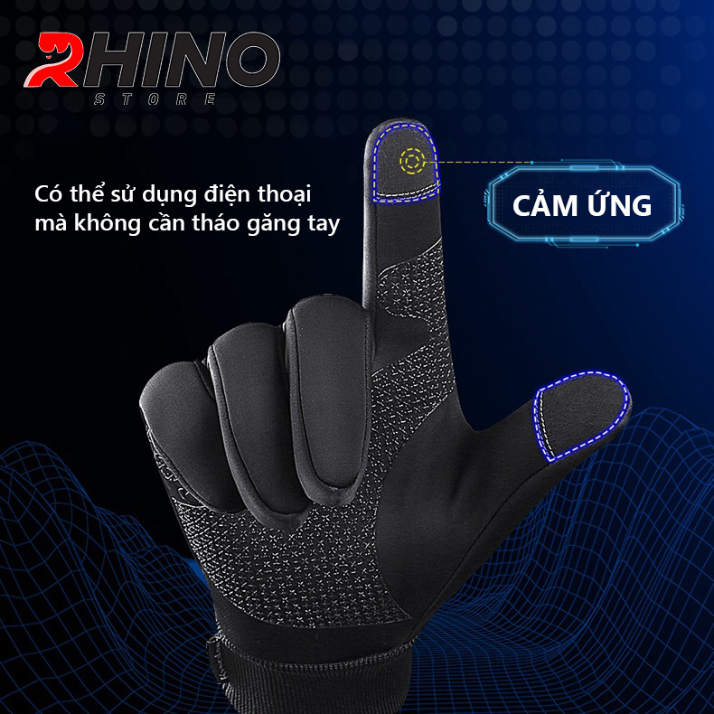 Găng tay giữ ấm mùa đông chống gió, kháng nước mưa Rhino G102 Bao tay thể thao cảm ứng điện thoại, găng tay đi xe máy, xe đạp lót nỉ cho nam nữ, bảo hộ đi phượt