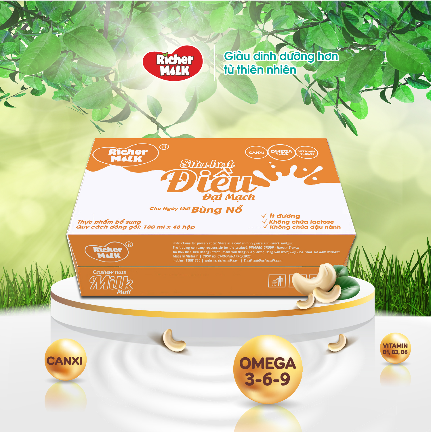 Thùng 48 hộp sữa nhân điều Đại Mạch Richer Milk 180ml