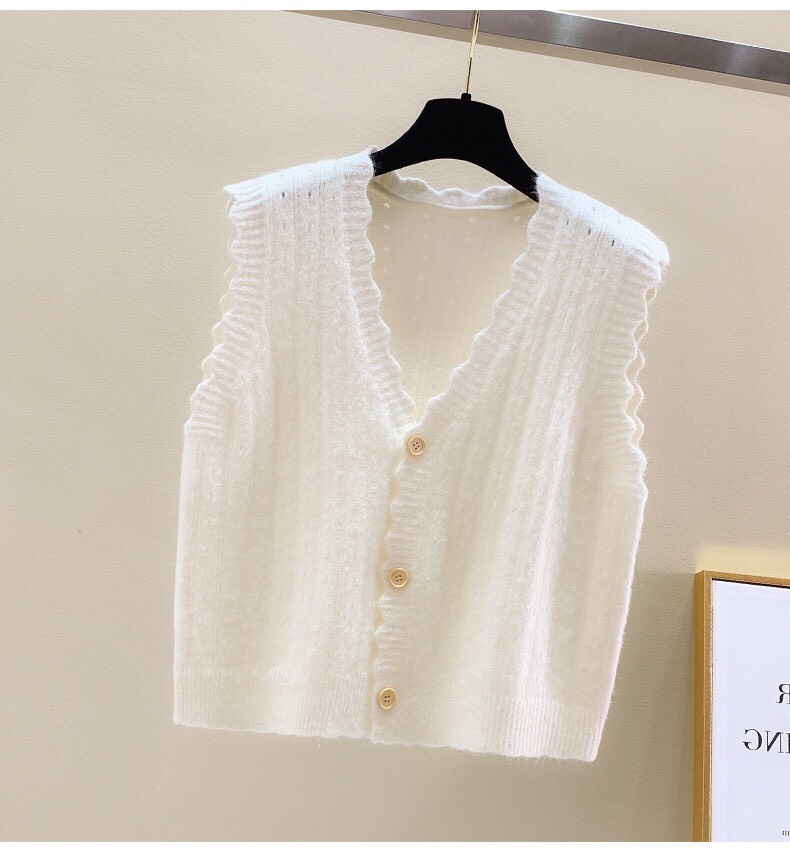 Áo gile len khoác ngoài phối cúc thu đông AH05