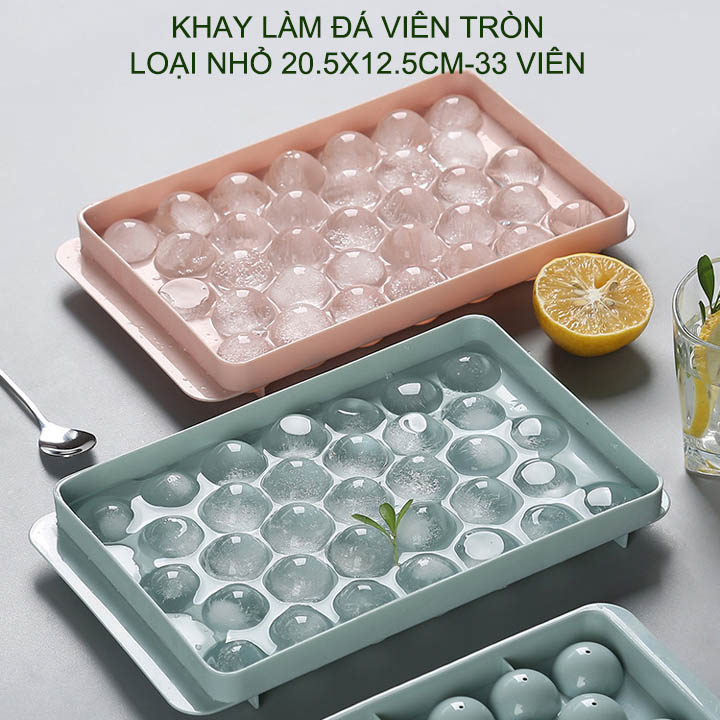 Bộ 2 khay làm đá viên tròn 33 vị trí kích thước nhỏ 20.5x12.5cm