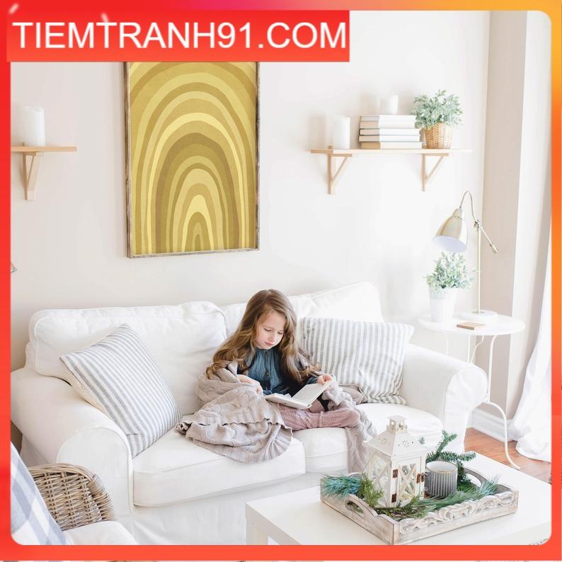 Tranh treo tường | Tranh Nghệ thuật treo tường cầu vồng màu vàng trừu tượng, hiện đại đơn giản