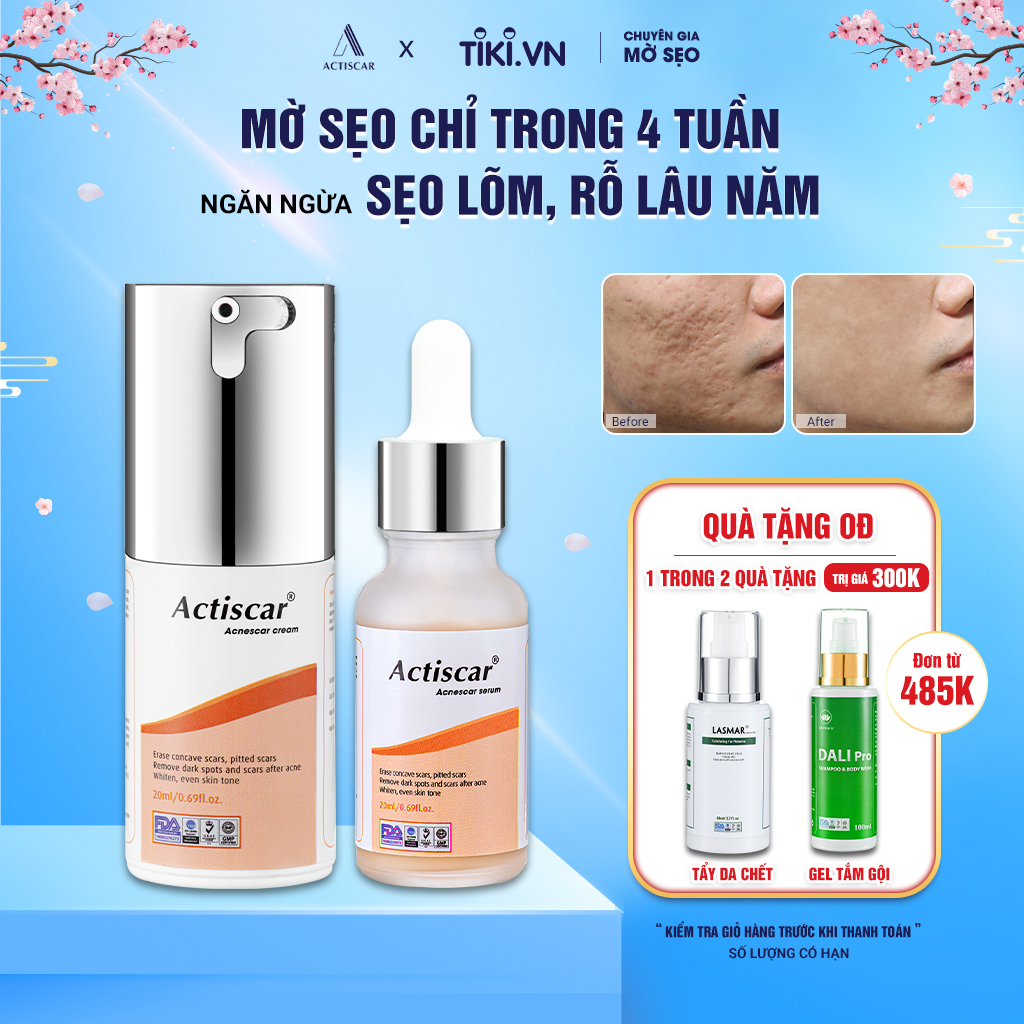 [Combo 2 Màu Cam] Kem Sẹo và Serum Actiscar Hỗ Trợ Xóa Sẹo Lõm, Sẹo Rỗ, Sẹo Thâm