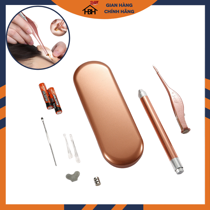 Bộ Dụng Cụ Lấy Ráy Tai Cho Bé, Bộ Ngoáy Tai 20 Mon Tich Hơp Đen Soi Cho Cam Giac Dễ Chịu Hbh - Bộ Lấy Ráy Tai Có Đèn Soi Hộp Mầu Đồng