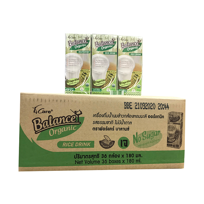 Thùng 36 hộp sữa gạo hữu cơ giàu canxi không đường 4CARE BALANCE ORGANIC