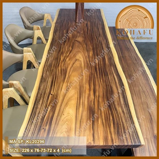 Mặt bàn gỗ me tây nguyên tấm, uốn lượn tự nhiên KL20296 - Dài 226 x Rộng x Dày 4