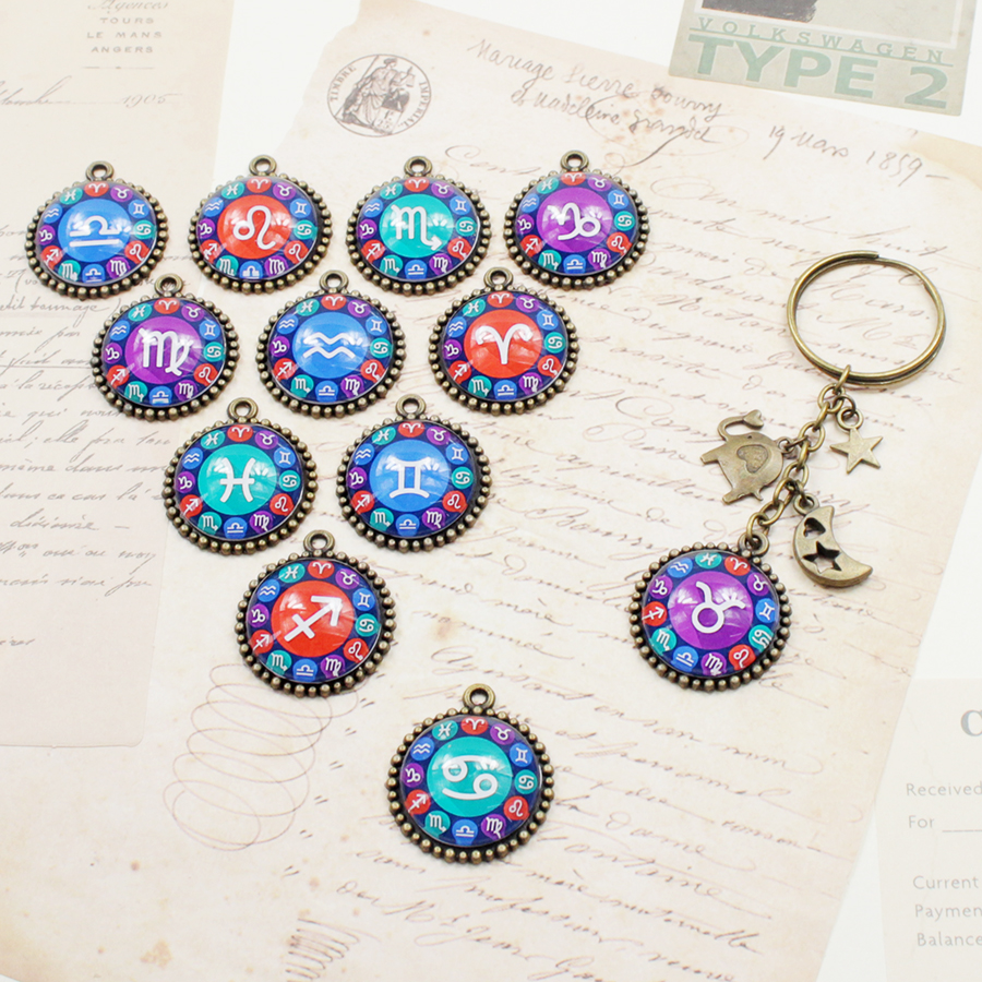 Móc khóa 12 cung hoàng đạo Zodiac tông xanh dương 06646-M14