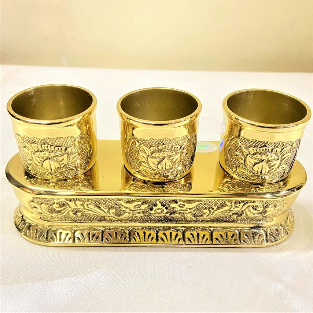 Bộ Chung Nước Cúng Khắc Sen Rồng Bằng Đồng mẫu 1