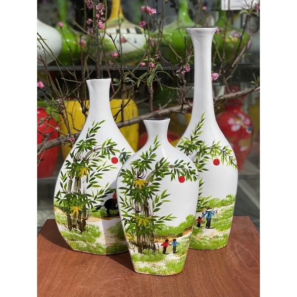 Set 3 bình Decorcm, gốm sơn mài Bát Tràng.