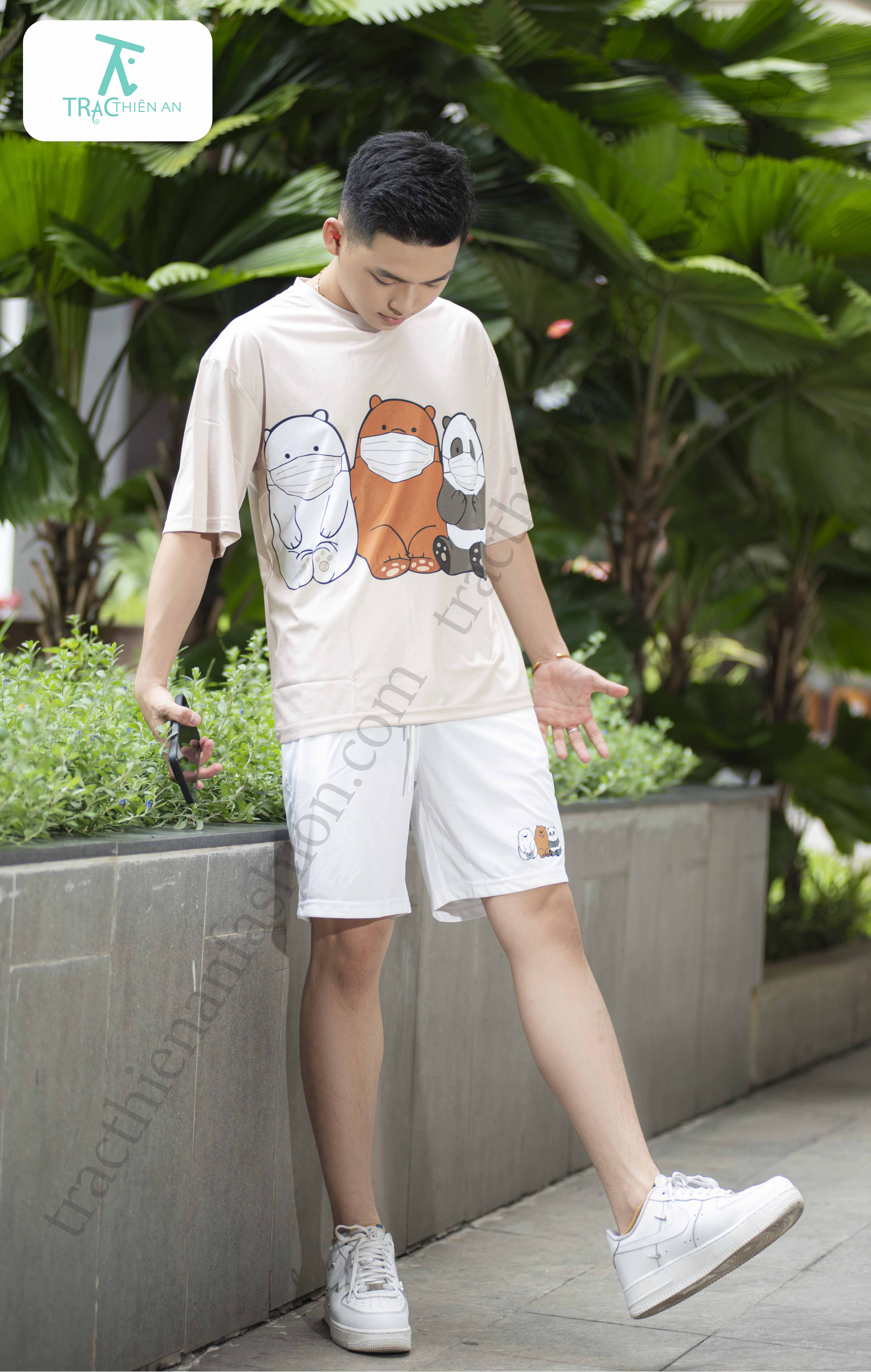 Quần áo bộ Cartoon Bear - Áo thun Unisex - Dành cho cặp đôi, giới trẻ năng động