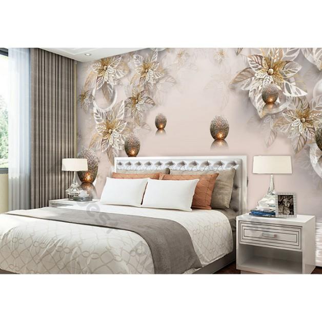 Tranh dán tường Tranh hoa lồng đèn kim loại sáng tạo, tranh dán tường 3d hiện đại MS1129647