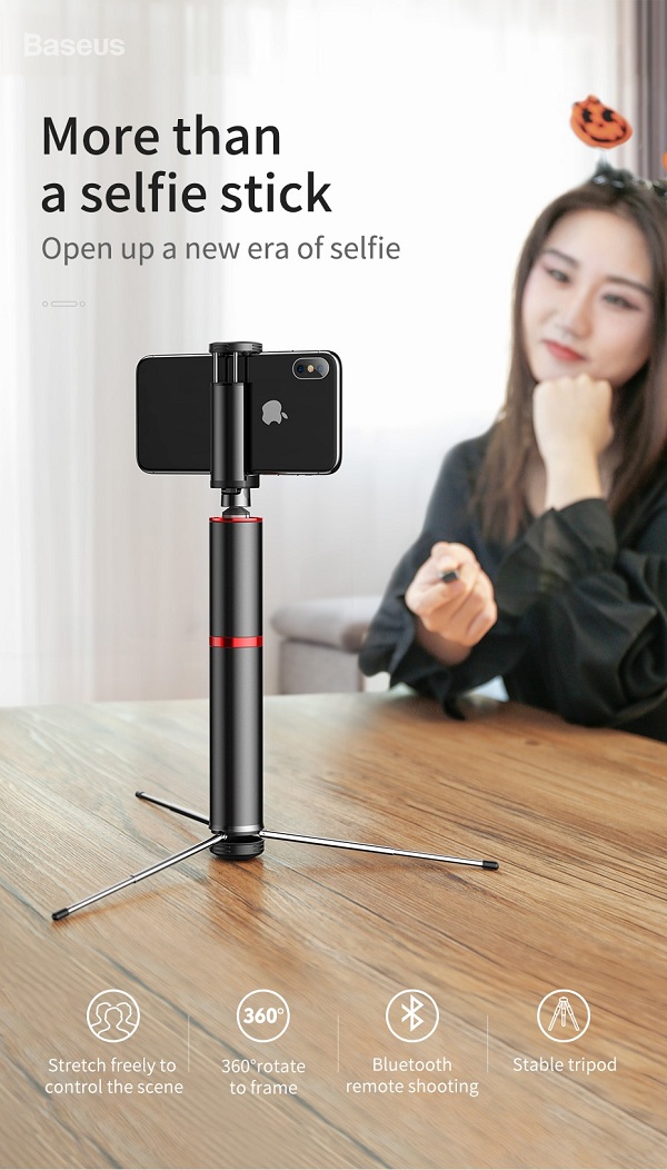 Gậy Selfie Chụp Hình Tự Sướng Tích Hợp Tripod Hỗ Trợ Live Stream Baseus Fully Folding Selfie Stick Kèm Remote Bluetooth Baseus - Hàng Chính Hãng