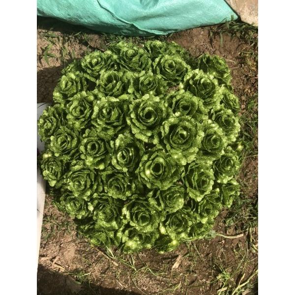 Đầu bông hồng lụa nhũ kim tuyến trang trí, đầu bông hồng nhũ kim tuyến bông to 10cm