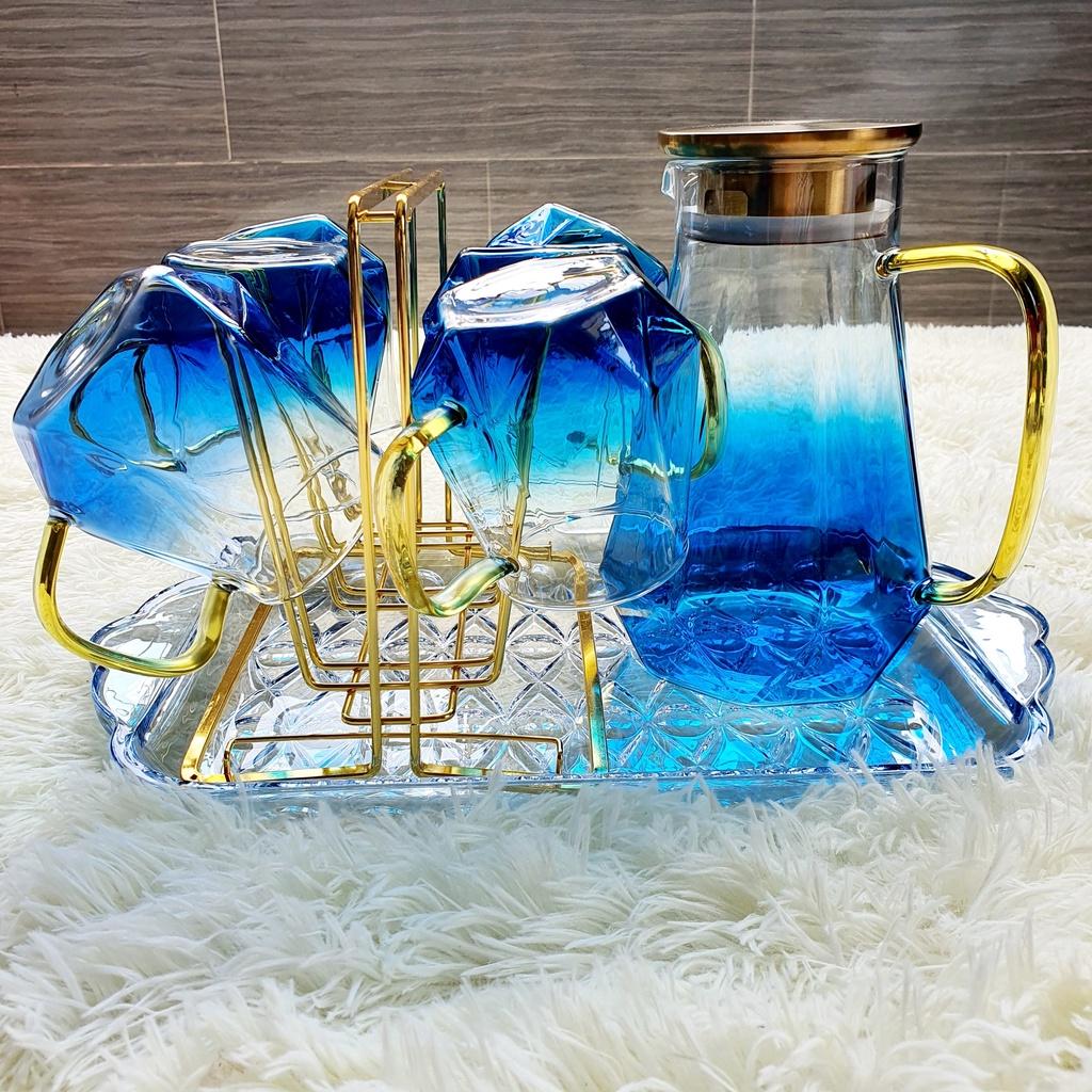 Dĩa Thủy Tinh Đẹp Dài Để Ly/Cốc Hình Chữ Nhật, Khay Đựng Trái Cây, Bánh Mứt Thủy Tinh Cao Cấp Màu Xanh