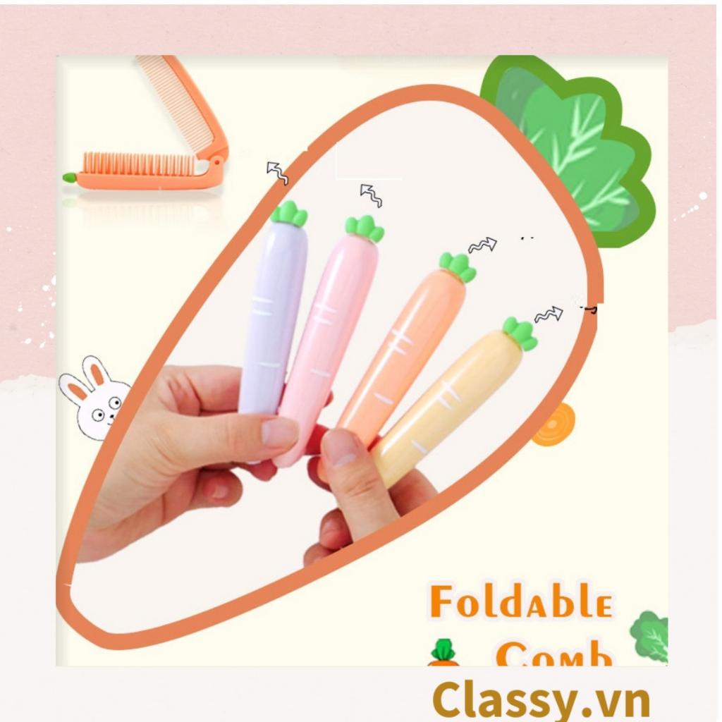Lược cầm tay mini 2 đầu, gấp gọn Classy tiện lợi hình trái cây cà rốt củ cải nhỏ gọn có thể mang theo PK1566