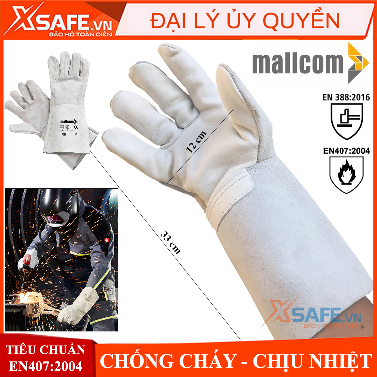 Bao tay hàn Mallcom F234 - Găng tay hàn chịu nhiệt hàn tig, da bò, mềm mại, độ khéo léo cao, không gây hầm bí