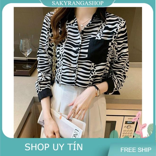 HÀNG NHẬP - ÁO SƠ MI LỤA HOẠ TIẾT BÁO