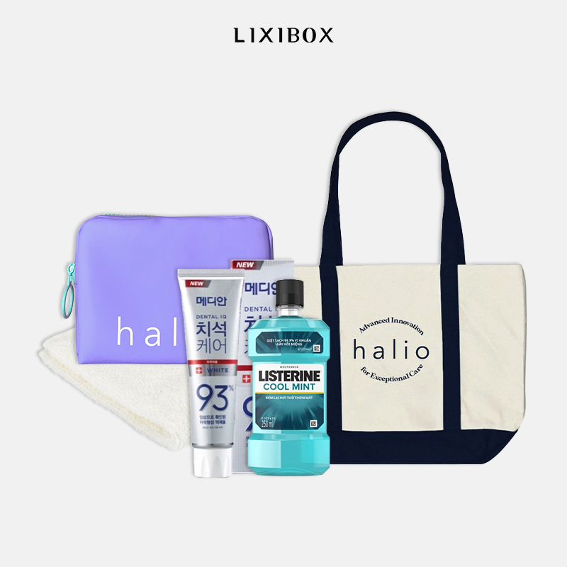 [HB Gift] Túi tote HALIO, Kem Đánh Răng Median, Nước Súc Miệng Listerine, Khăn Mặt Lixibox, Halio Candy Bag