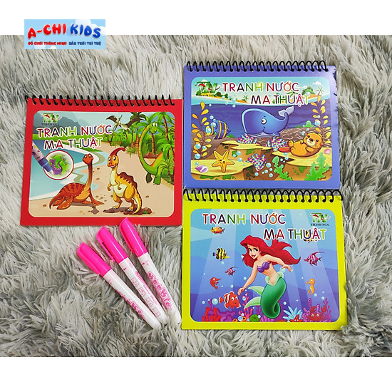 Bộ 3 Tranh Tô Màu Nước Ma Thuật Tự Xóa, Bộ Tập Tô Thần Kỳ, Magic Water Book Cho Bé Tặng 1 Bút Tô Màu Không Bao Giờ Hết Mực