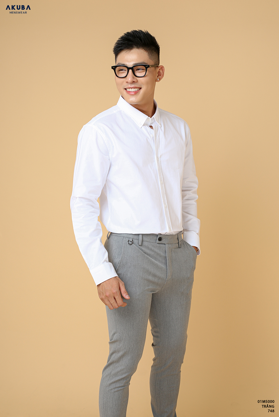 Áo sơ mi nam tay dài cổ button down AKUBA chất liệu 100% Cotton Oxford thoáng mát, kiểm soát nhiệt độ tốt 01M5000