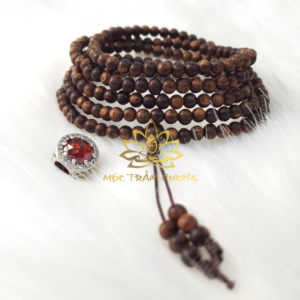 Vòng tay Chuỗi Tràng Hạt 216 4mm Trầm Sánh Chìm MIX Bạc S925 CHARM - Trầm Hương Tự Nhiên