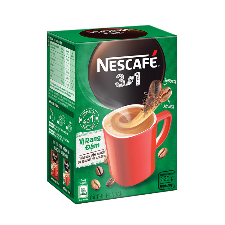 Cà phê hoà tan NESCAFÉ 3IN1 VỊ RANG ĐẬM - công thức cải tiến (hộp 20 gói x 16g)