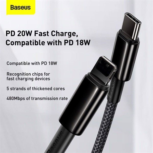 Cáp sạc nhanh, siêu bền C to IP 20W Baseus Tungsten Gold dùng cho iPhone 12/ iP11 Series/ iPXS Max (20W, Fast Charging & Data Cable)- Hàng chính hãng