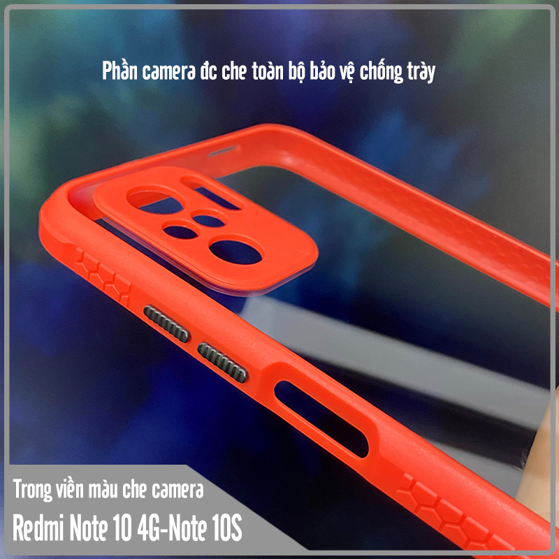 Ốp lưng cho Xiaomi Redmi Note 10S - Note 10 4G trong viền màu che camera 4 Góc chống sốc