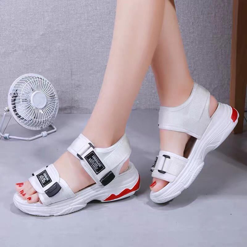 Sandal nữ đế bánh mì đen đỏ