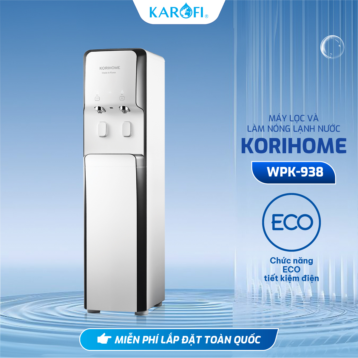 Máy Lọc Nước Karofi Korihome WPK-938 – Lọc Kép X2, 8 Lõi Nguyên Khối Cao Cấp, Công Nghệ Hydrogen Alkaline - Hàng Chính Hãng