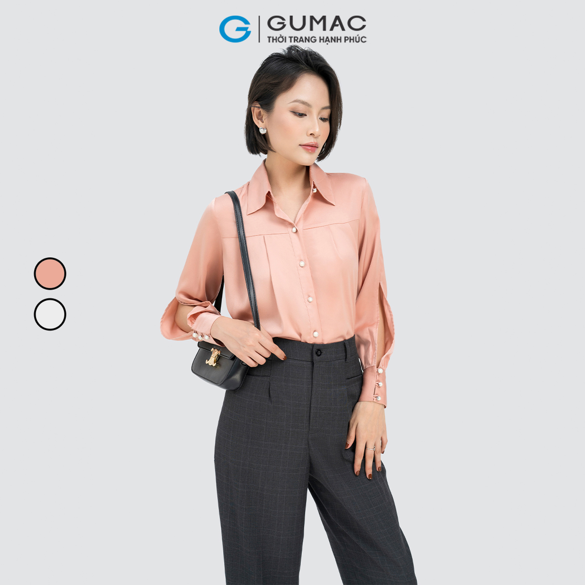 Áo sơ mi nữ tay dài xếp ly thanh lịch thời thượng GUMAC AD04018