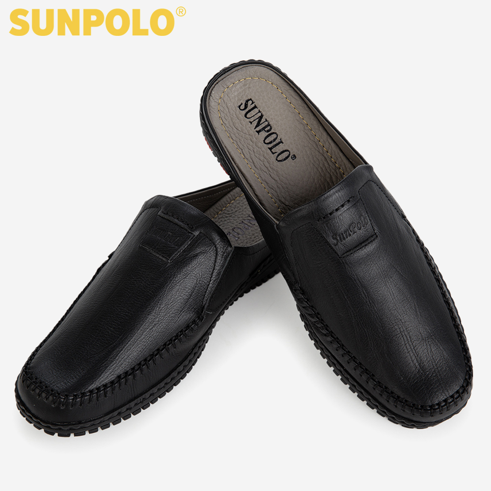 Dép Sục, Dép Sapo Nam Da Bò SUNPOLO SUT327 (Đen, Nâu)