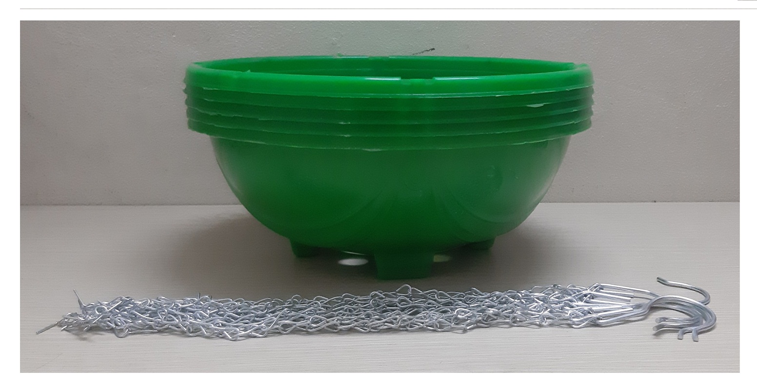 5 Chậu Nhựa Tròn Trồng Hoa Màu Xanh Có Móc Treo - Chậu chảo treo trồng hoa có móc xích kèm theo! KT: 33x13 cm