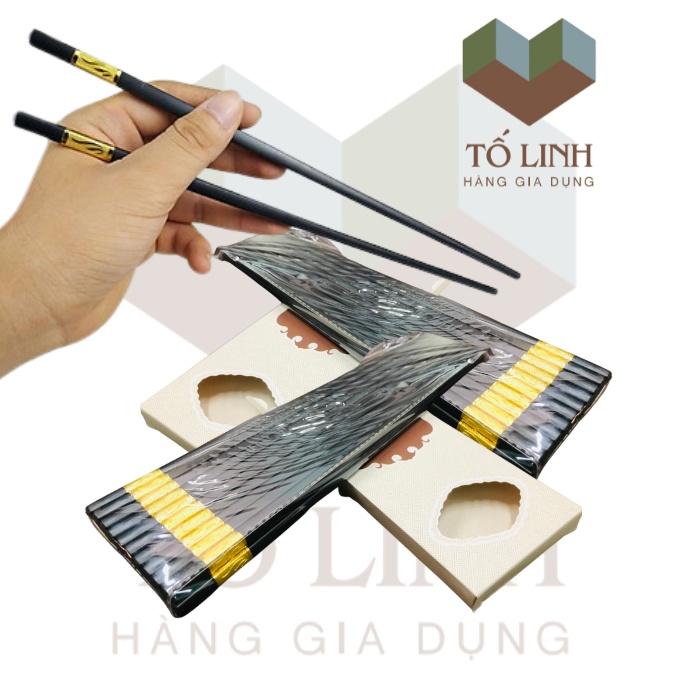 Combo Hộp 10 Đôi Đũa Khảm Vàng Nhựa Carbo Cao Cấp,Hộp 10 Đôi Đũa Khảm Vàng Korea