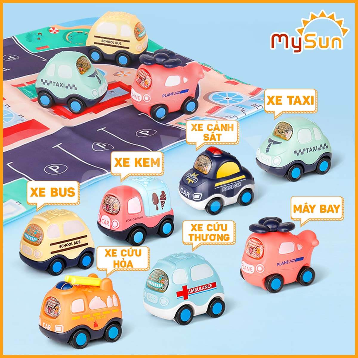 Bộ xe ô tô đồ chơi trẻ em nhỏ mini cho bé 1 2 3 4 5 tuổi cao cấp giá rẻ hộp màu đẹp MySun