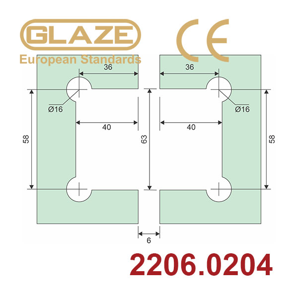 Bản lề kính kính 180o seri UJ, Glaze - 2206