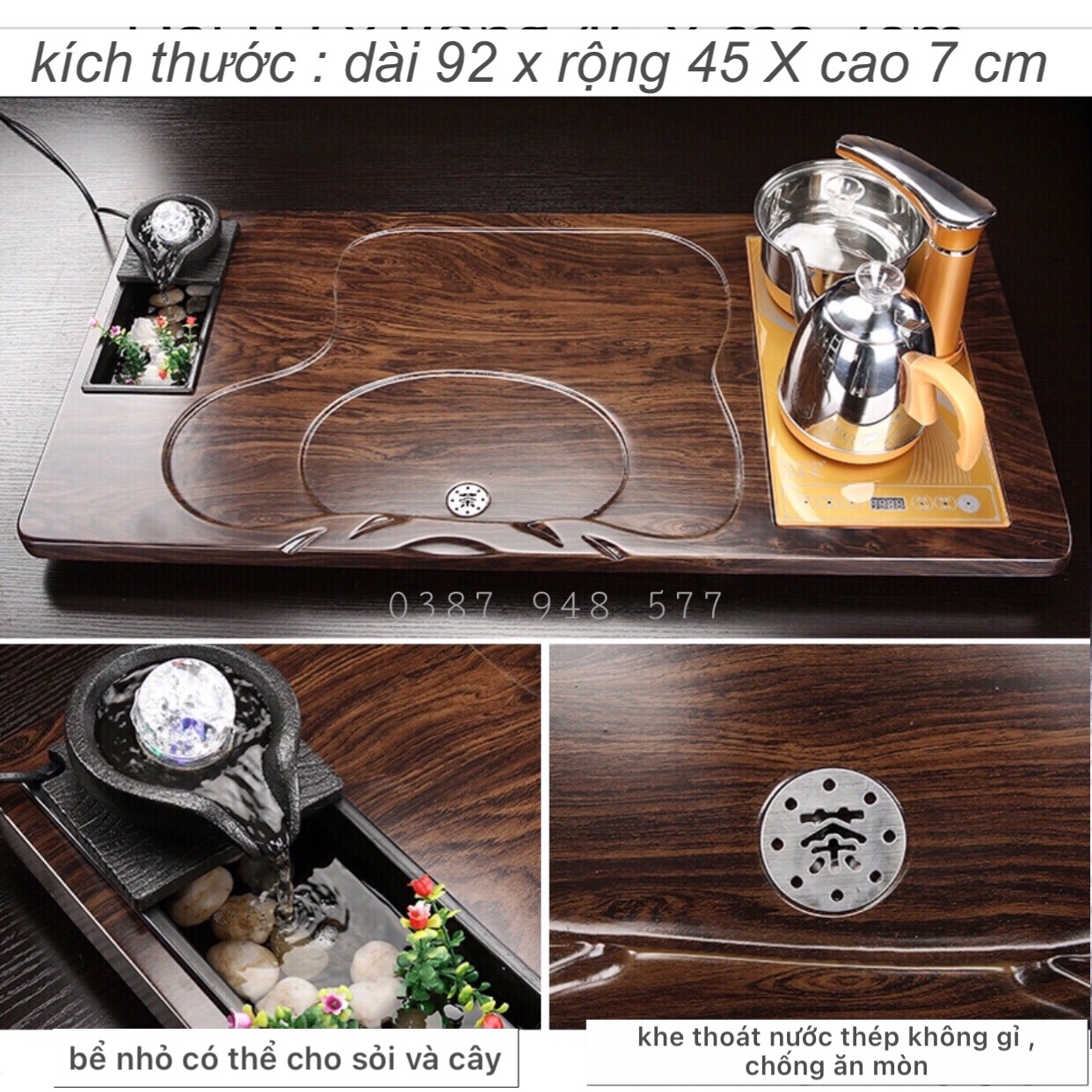 Bộ bàn Pha trà điện tự động khay gỗ dòng chảy cối xay đá cao cấp,Bếp đun nước inox cảm ứng đa năng thông minh kèm Ấm chén gốm sứ độc lạ tuỳ chọn một bộ đủ món như hình - CQ 1826