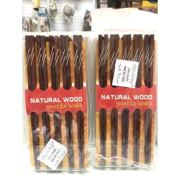 Bộ 10 đôi Đũa gỗ tự nhiên khảm trai chéo và trơn cao cấp