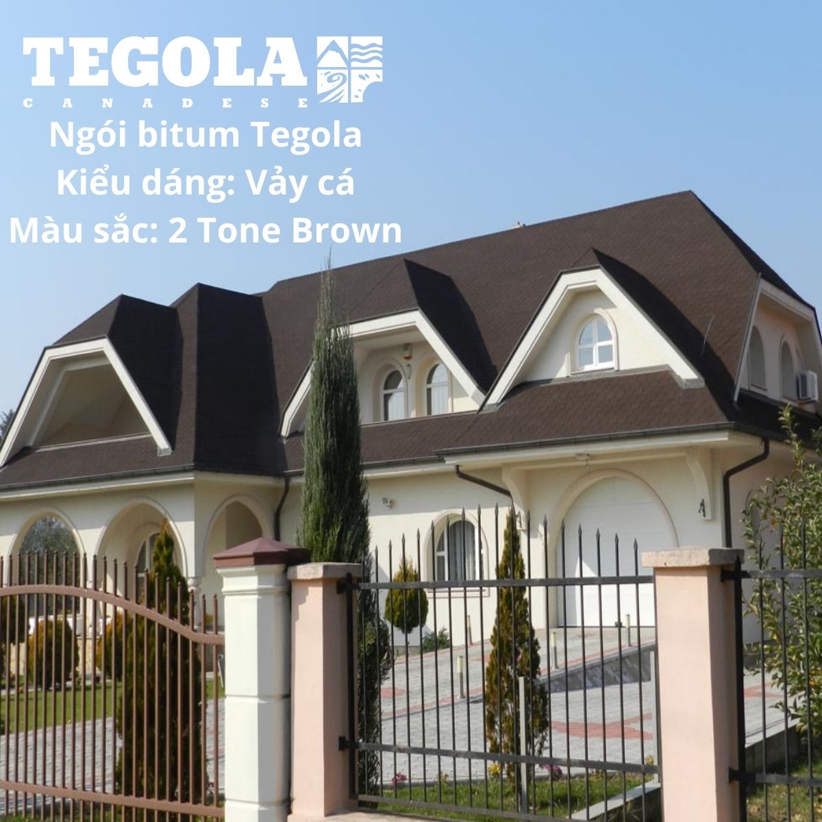 Ngói bitum Tegola - vảy cá - 2 tone brown - ngói lợp vảy cá Italia màu nâu cho biệt thự, nhà gỗ, mái thái, mái nhật, nhà tiền chế... đóng gói 3.05m2/gói