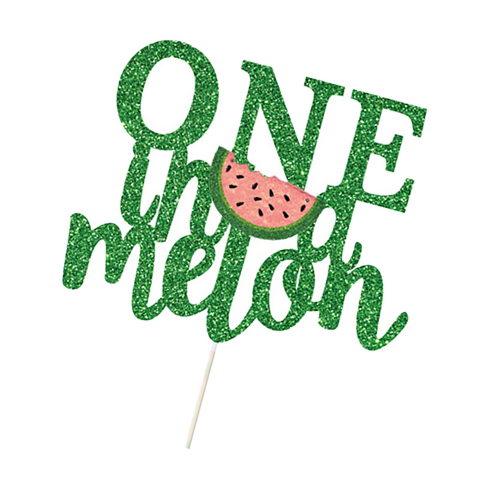 One in A Melon Cake Cupcake Toppers Glitter Watermelon Themed for Birthday