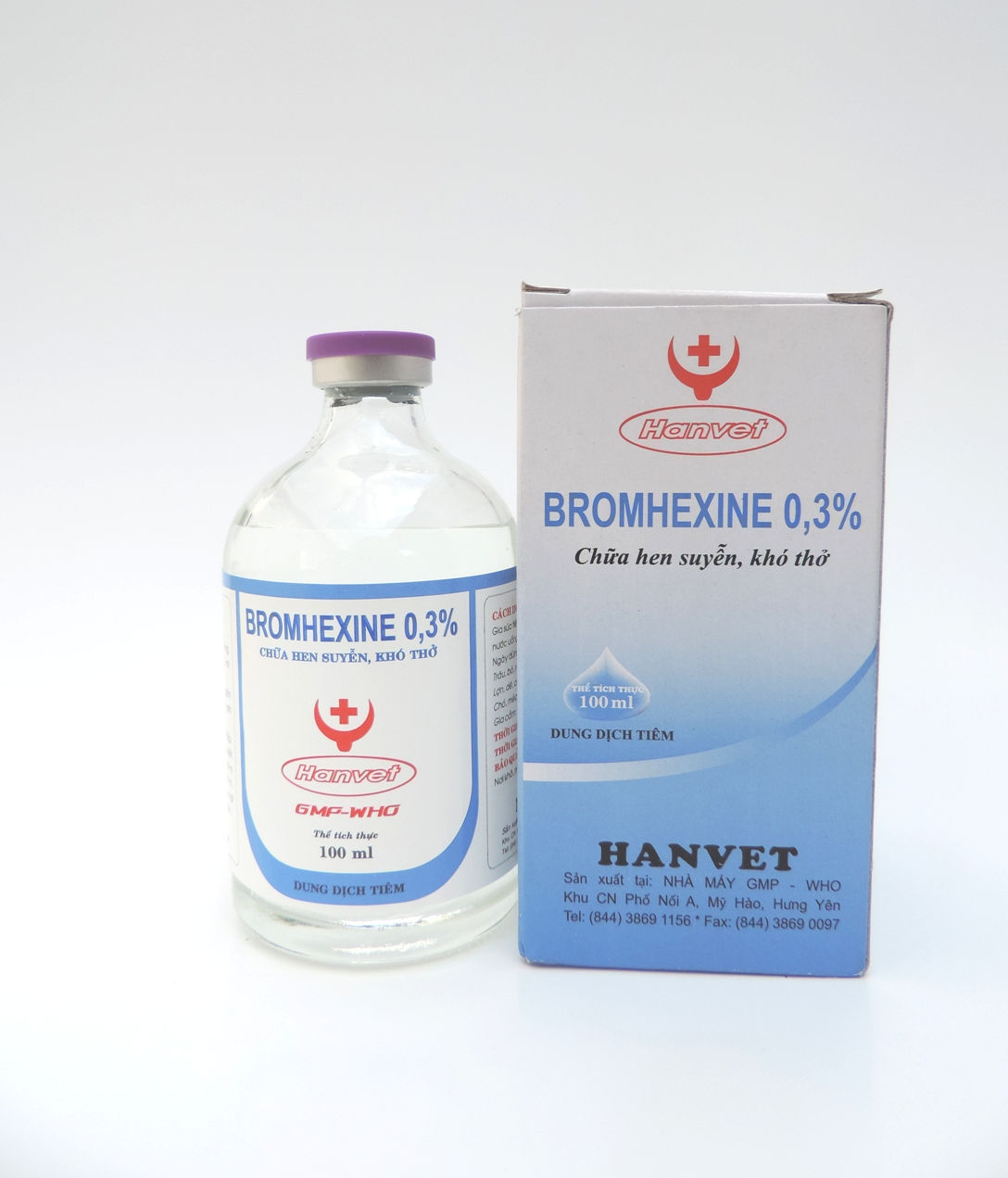 Thuốc thú y, Bromhexine 0,3% Brom 100ml - Hanvet dùng cho chó, mèo, gia súc, gia cầm