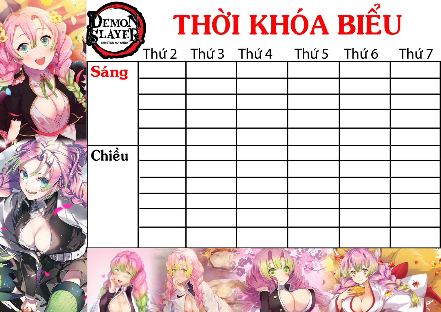 COMBO 5 THỜI KHOÁ BIỂU Kimetsu no Yaiba nhiều mẫu khasc nhau 15x21cm