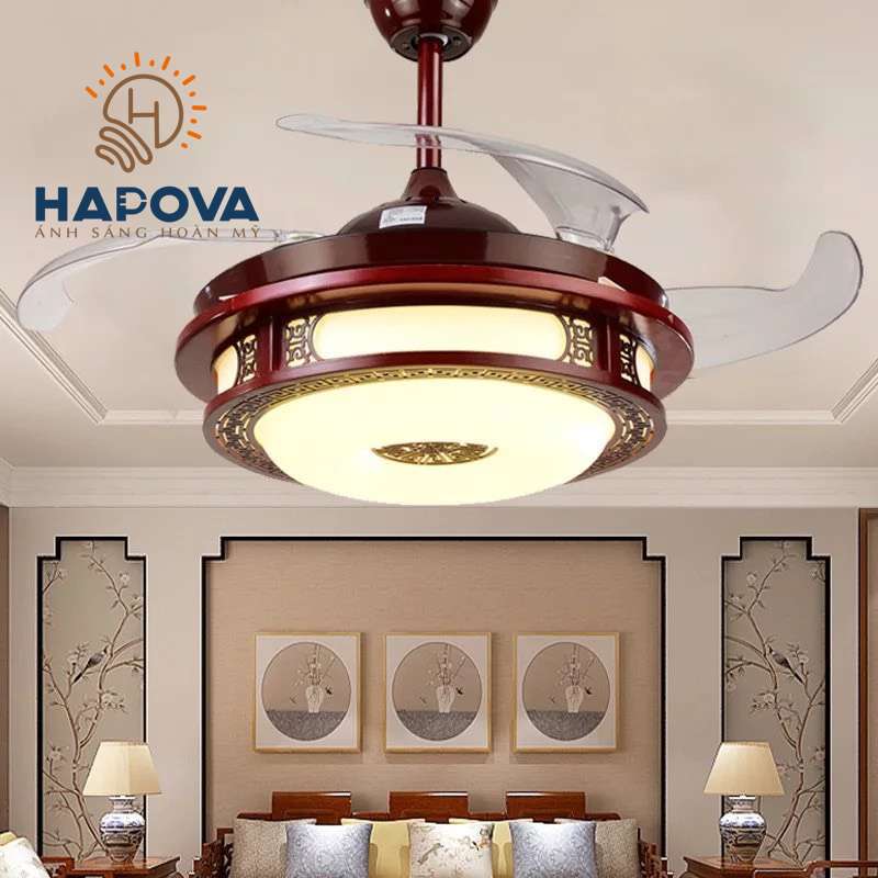 Quạt có đèn, quạt cánh gỗ trang trí phòng khách HAPOVA TACOR 8026 + Tặng kèm khiển hàng chính hãng