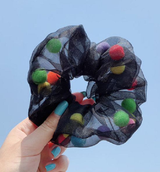 COMBO 5 DÂY CỘT TÓC VOAN CÓ HẠT VẢI POM POM