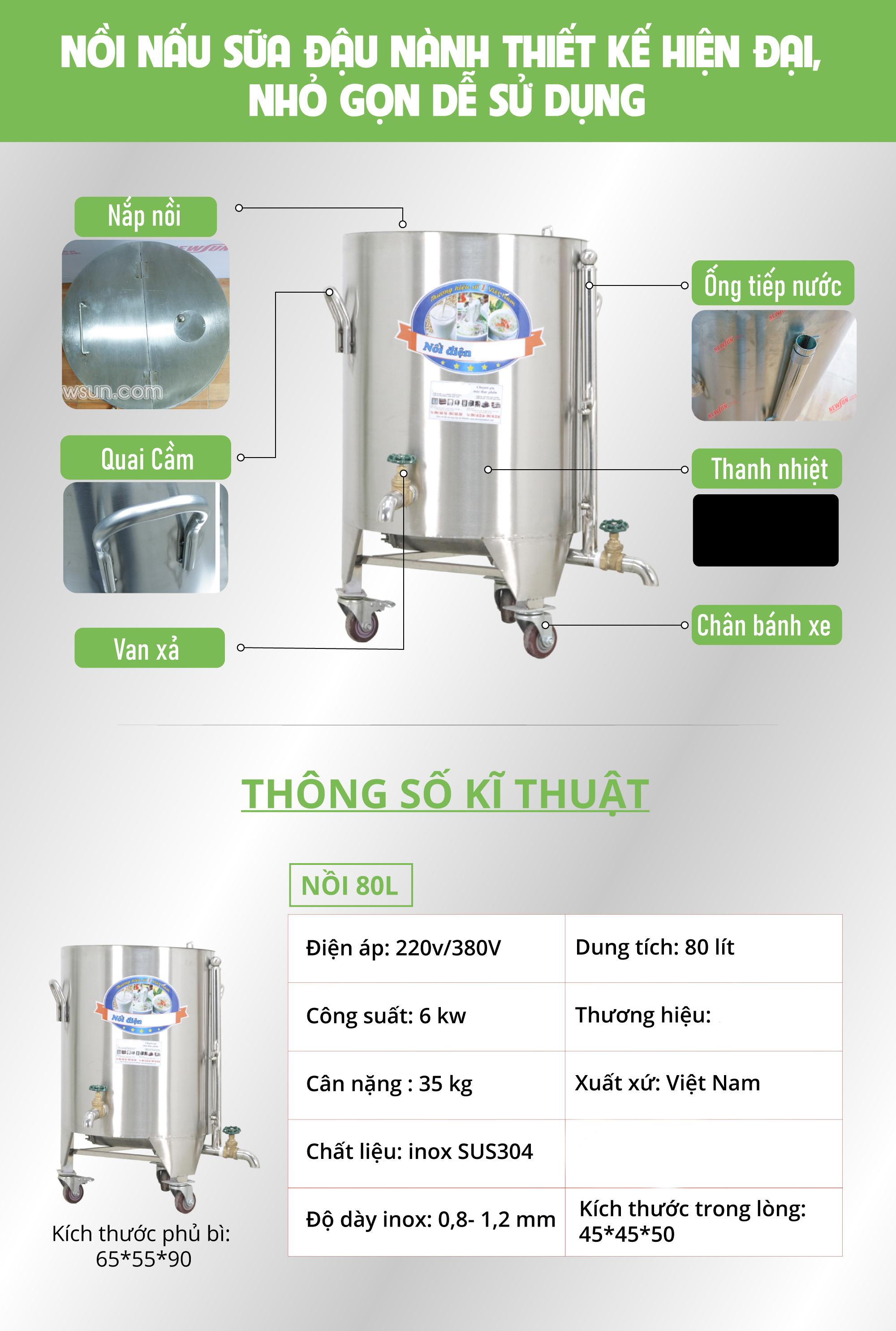 Nồi nấu sữa đậu nành công nghiệp 80L - Nấu sữa thơm, không bị đóng cặn - Hàng chính hãng