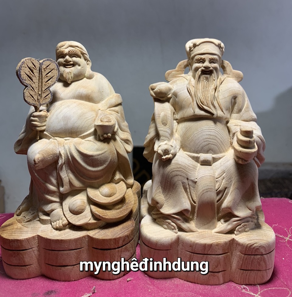 Cặp thần tài thổ địa bằng gỗ ngọc am thơm nức kt cao 15x9x9cm
