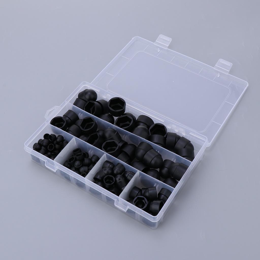 145 Pieces Protective Caps for Screws Hexagon Cover Cap for M 4 M5 M6 M8 M10 M12, Plastic Black Decorative Nut Cap