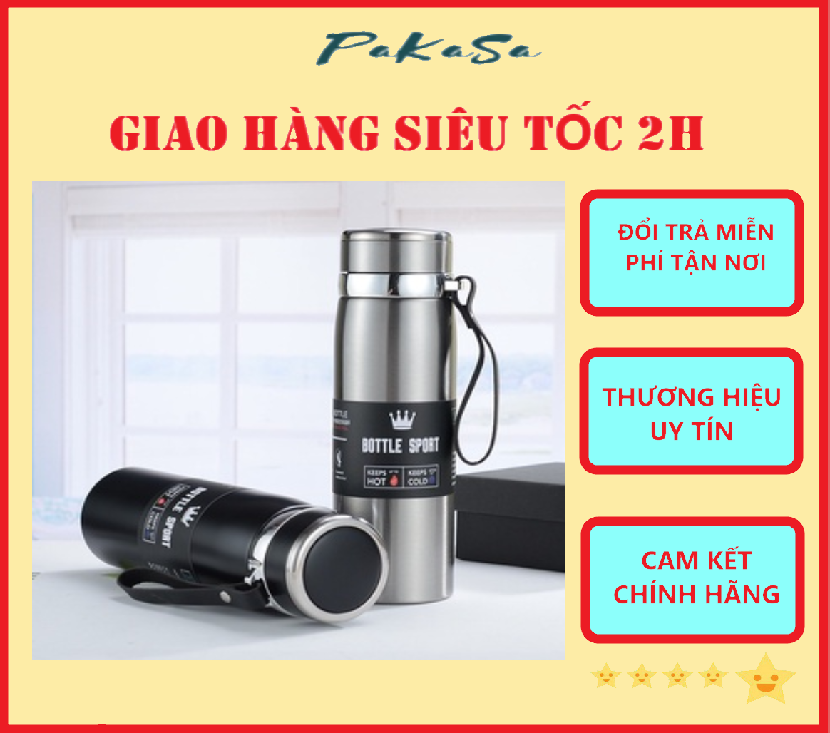 Bình Nước Giữ Nhiệt 2 Lớp Bottle sport Chất Liệu Inox Có Quai Xách Bằng Da Cao Cấp Hàng Chuẩn Loại 1 - Chính Hãng