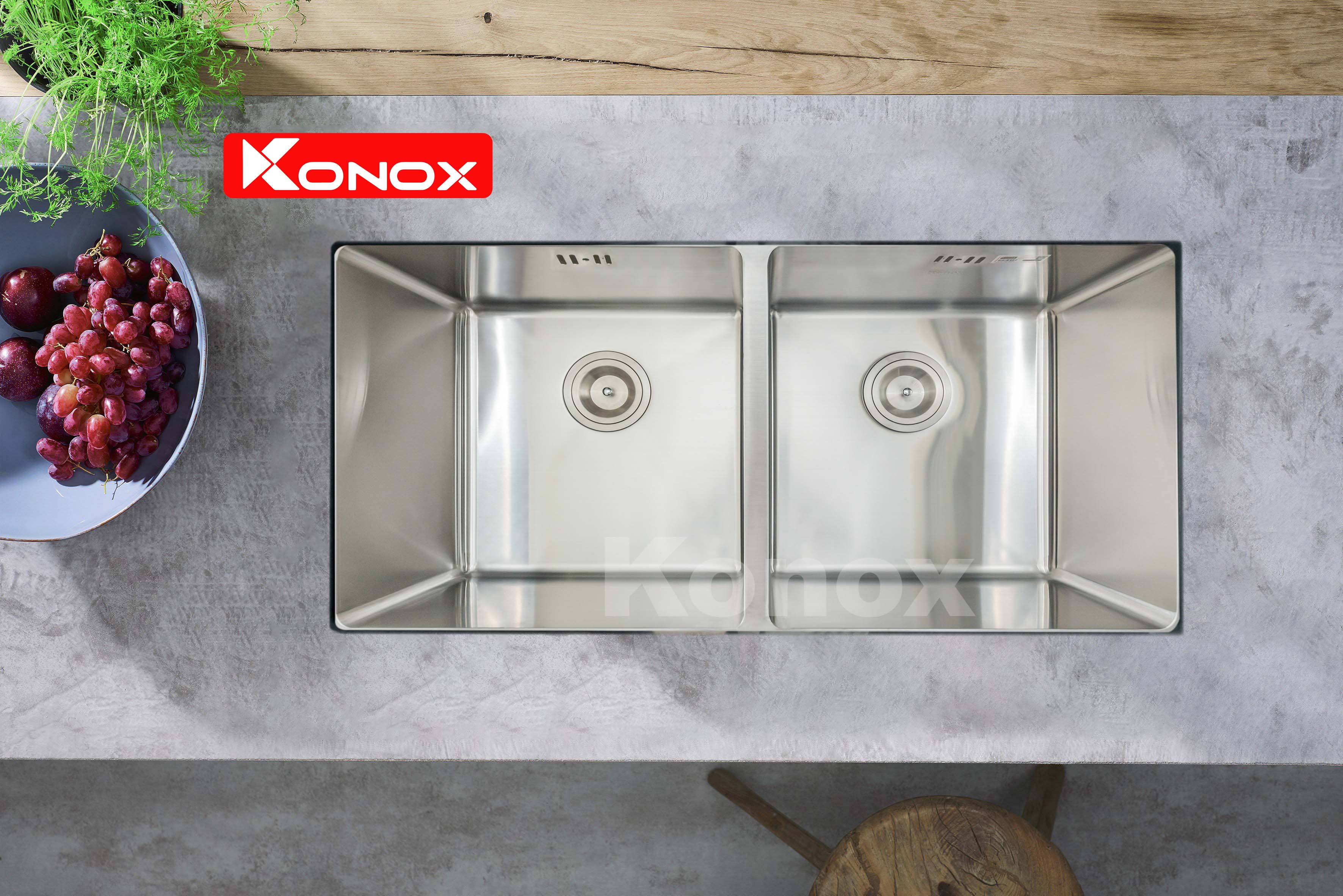 Chậu rửa bát Konox, Undermount Series, Model KN7544DUB, Inox 304AISI tiêu chuẩn châu Âu, 750x440x220(mm), Hàng chính hãng