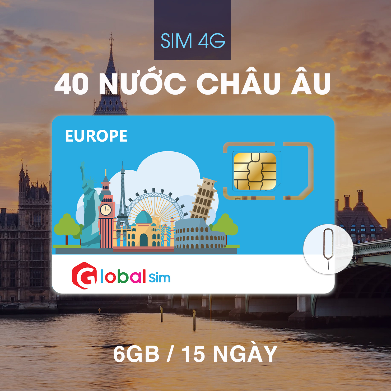 SIM 4G CHÂU ÂU 15 NGÀY 6GB TỐC ĐỘ CAO